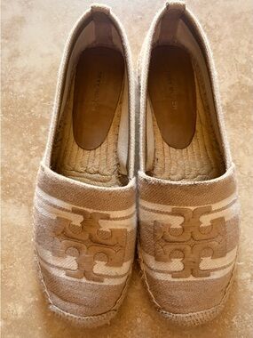 Tory Burch Tan Canvas Logo Espadrille Flats